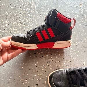adidas Kids Black and Red High-Top Sneakers